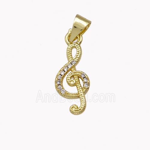 Musical Note Charms Copper Treble Clef Pendant Pave Zirconia Gold Plated