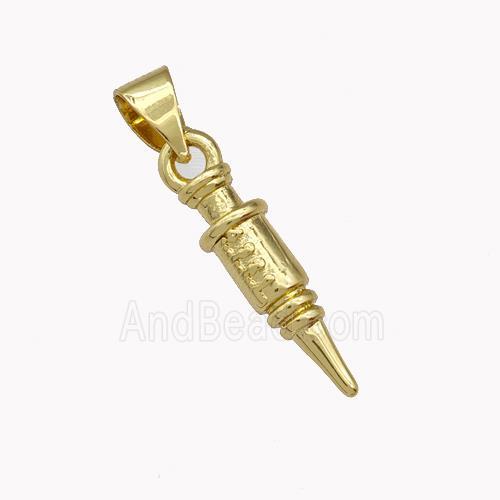 Syringe Needle Copper Pendant Gold Plated
