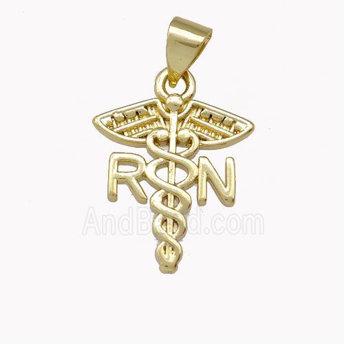 RN Nurse Caduceus Charms Copper Pendant Gold Plated