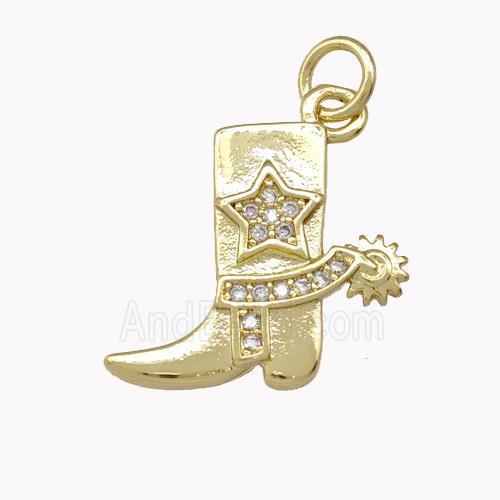Cowboy Boots Charm Copper Pendant Pave Zirconia Gold Plated