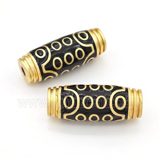 Tibetan Style Copper Barrel Beads Eye Black Enamel Gold Plated