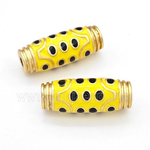Tibetan Style Copper Barrel Beads Eye Yellow Enamel Gold Plated