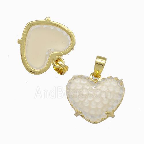 White Resin Heart Pendant Gold Plated