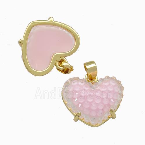 Pink Resin Heart Pendant Gold Plated