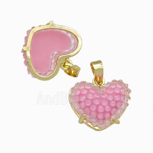 Pink Resin Heart Pendant Gold Plated