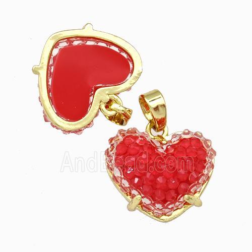 Red Resin Heart Pendant Gold Plated