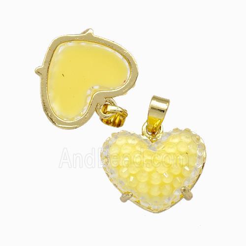 Yellow Resin Heart Pendant Gold Plated