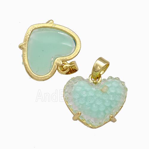 Green Resin Heart Pendant Gold Plated