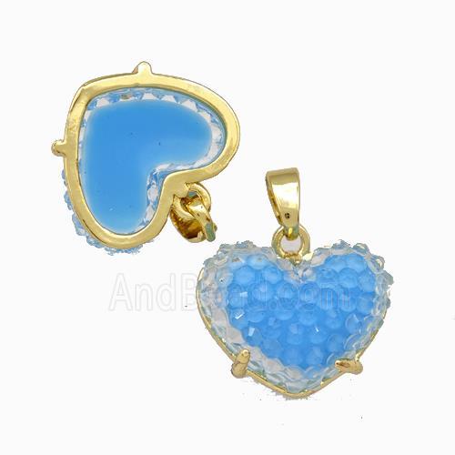 Blue Resin Heart Pendant Gold Plated