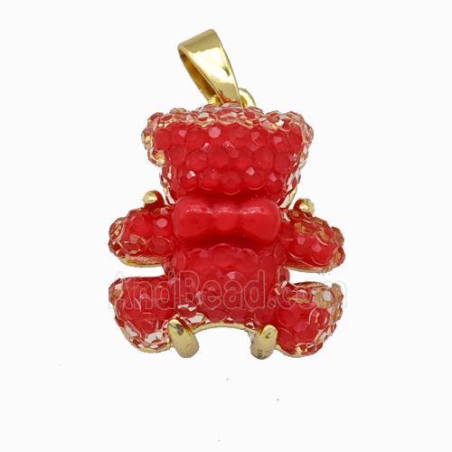 Red Resin Bear Pendant Gold Plated