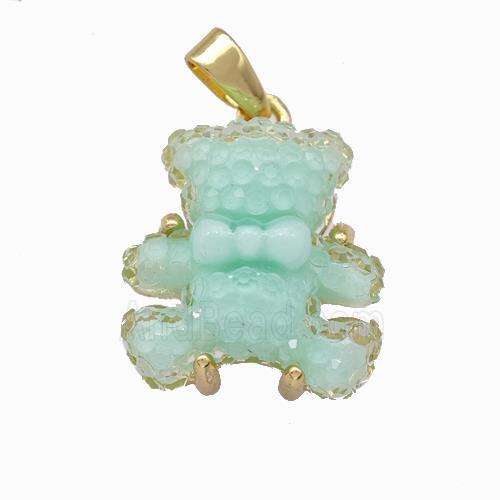 Green Resin Bear Pendant Gold Plated