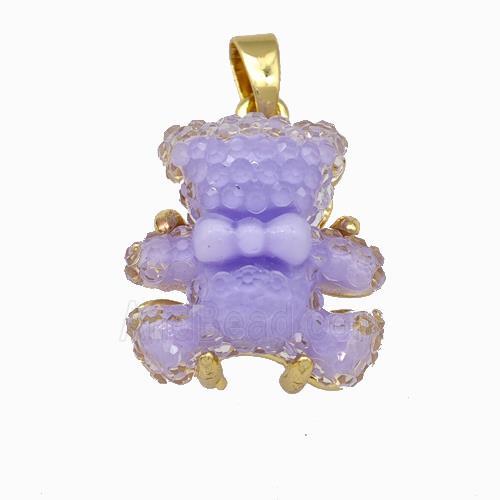 Lavender Resin Bear Pendant Gold Plated
