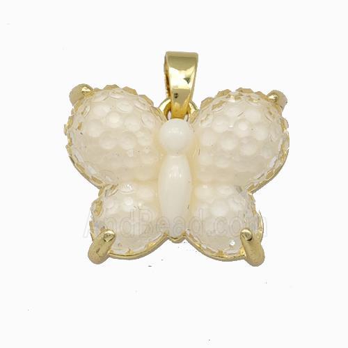 White Resin Butterfly Pendant Gold Plated
