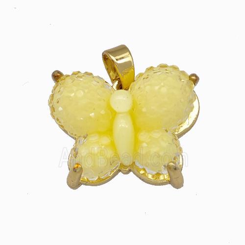 Yellow Resin Butterfly Pendant Gold Plated