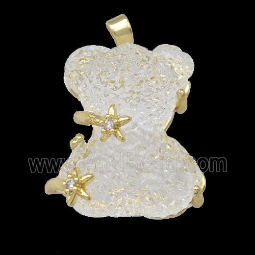 White Resin Bear Pendant Gold Plated