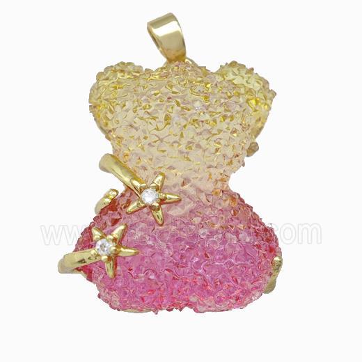 Multicolor Resin Bear Pendant Gold Plated