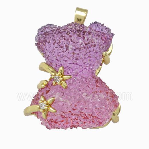 Multicolor Resin Bear Pendant Gold Plated
