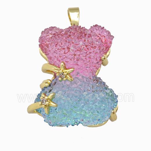 Multicolor Resin Bear Pendant Gold Plated