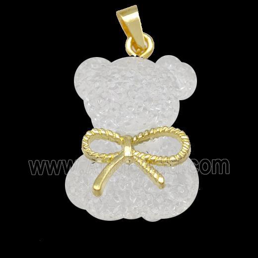 White Resin Bear Pendant Bow Gold Plated