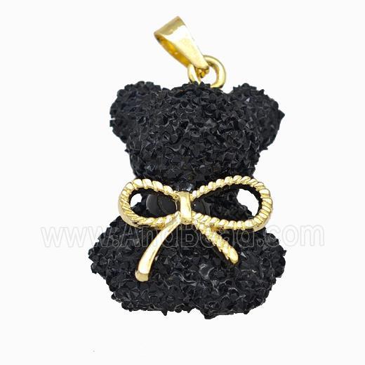 Black Resin Bear Pendant Bow Gold Plated
