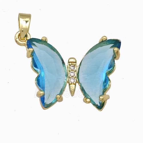 Blue Chinese Crystal Glass Butterfly Pendant Gold Plated