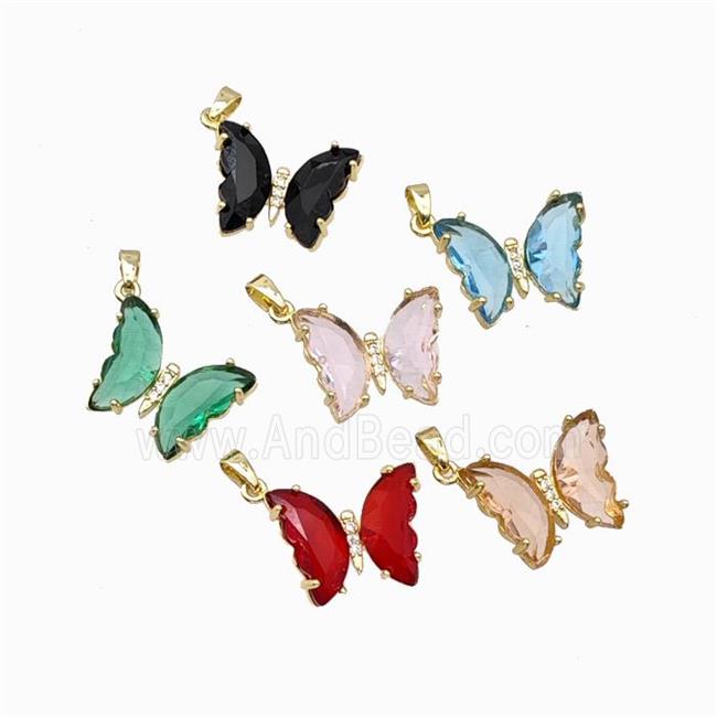 Chinese Crystal Glass Butterfly Pendant Gold Plated Mixed