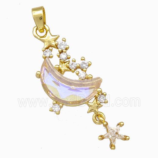 Copper Pendant Pave Zirconia Crystal Glass Moon Gold Plated