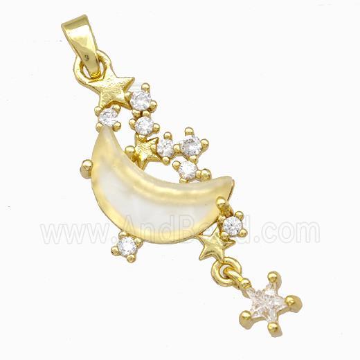 Copper Pendant Pave Zirconia Crystal Glass Moon Gold Plated