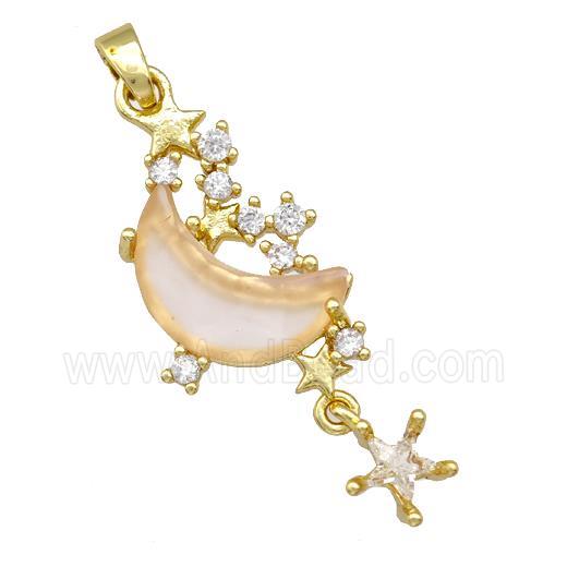 Copper Pendant Pave Zirconia Crystal Glass Moon Gold Plated