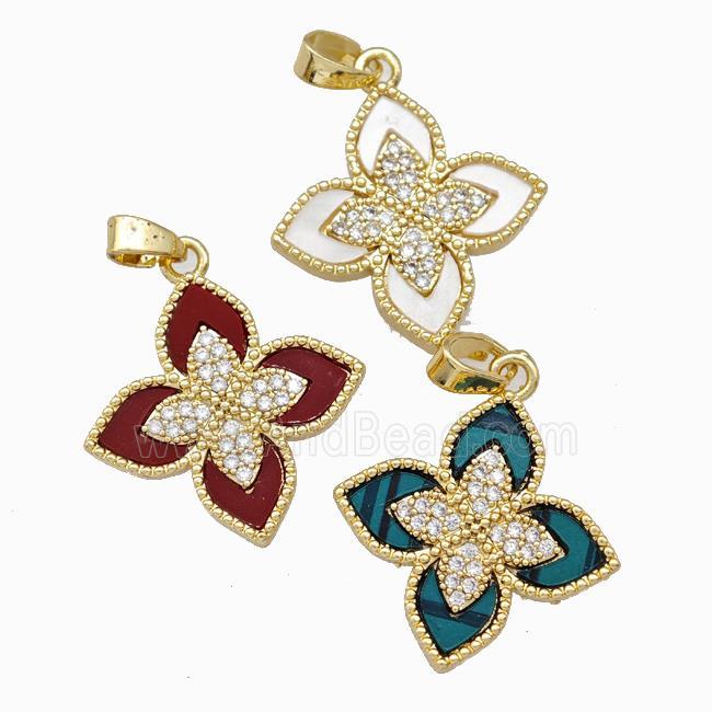 Copper Clover Pendant Pave Zirconia Gold Plated Mixed