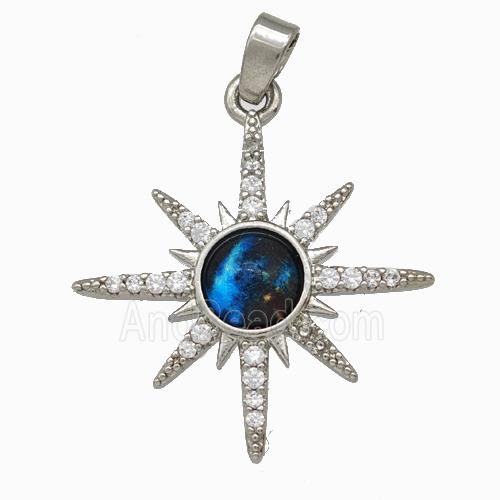 Copper Northstar Pendant Pave Zirconia Platinum Plated