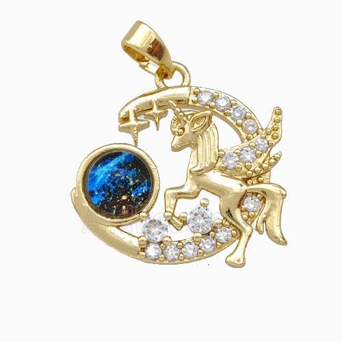 Copper Pegasus Charms Pendnat Pave Zirconia Gold Plated