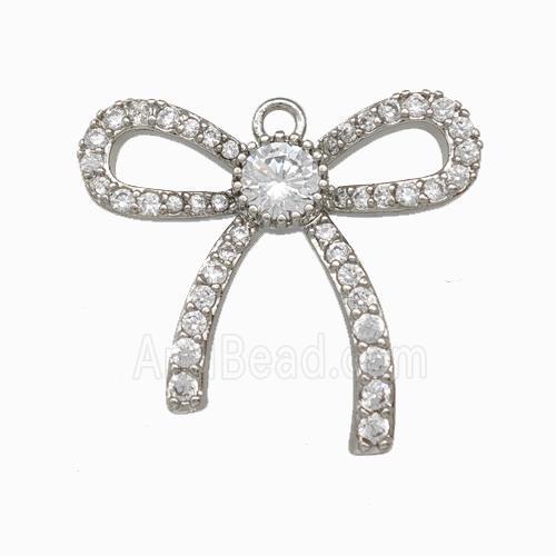 Copper Bowknot Pendant Pave Zirconia Platinum Plated