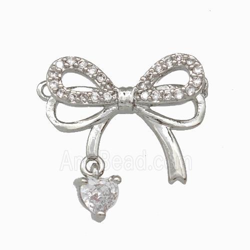 Copper Bowknot Pendant Pave Zirconia 2loops Platinum Plated