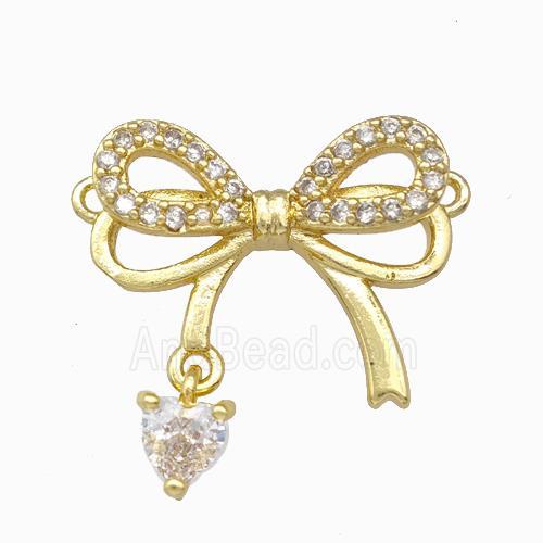 Copper Bowknot Pendant Pave Zirconia 2loops Gold Plated