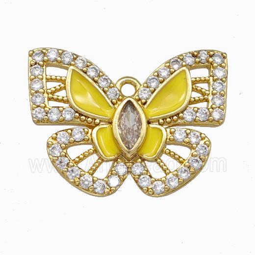 Copper Butterfly Pendant Pave Zirconia Yellow Enamel Gold Plated
