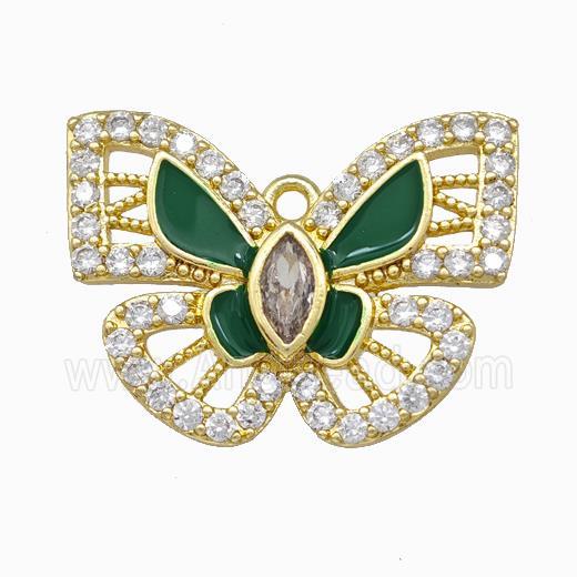 Copper Butterfly Pendant Pave Zirconia Green Enamel Gold Plated