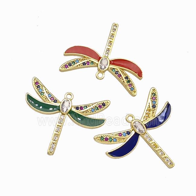 Copper Dragonfly Pendant Pave Zirconia Enamel Gold Plated Mixed