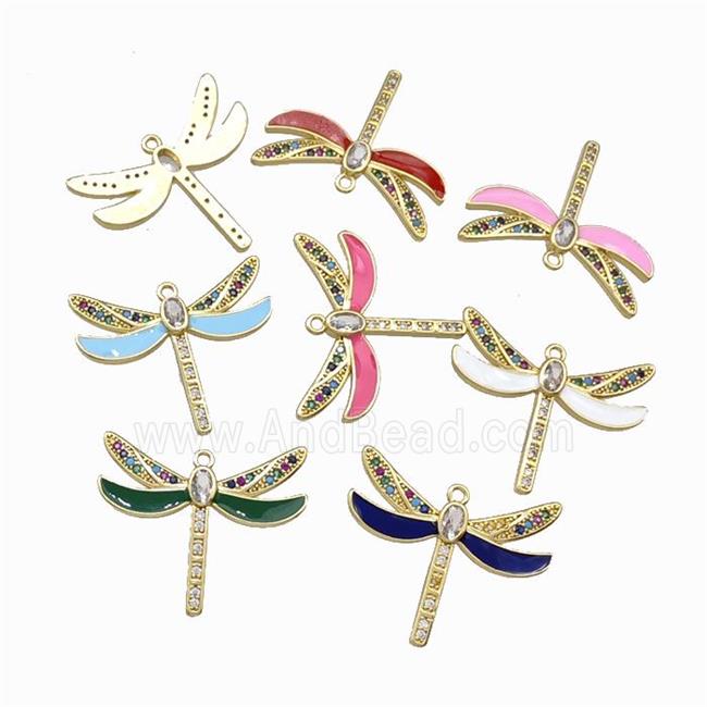 Copper Dragonfly Pendant Pave Zirconia Enamel Gold Plated Mixed