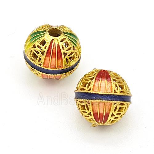 Copper Round Beads Painted Hollow Gold Plated