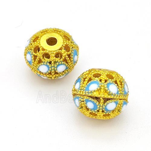 Copper Round Beads Painted Hollow Gold Plated