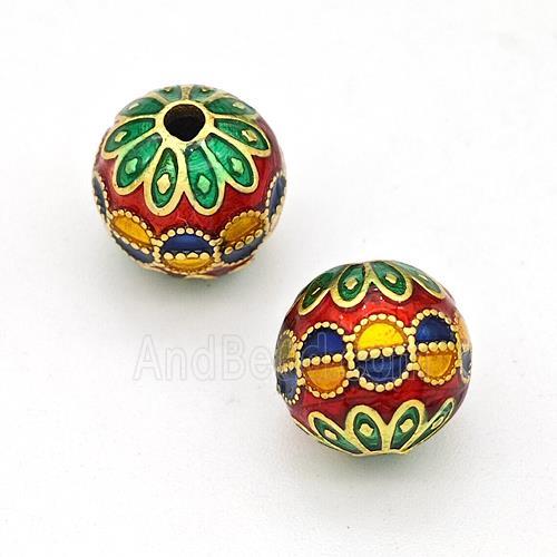 Copper Round Beads Multicolor Painted Gold Plated