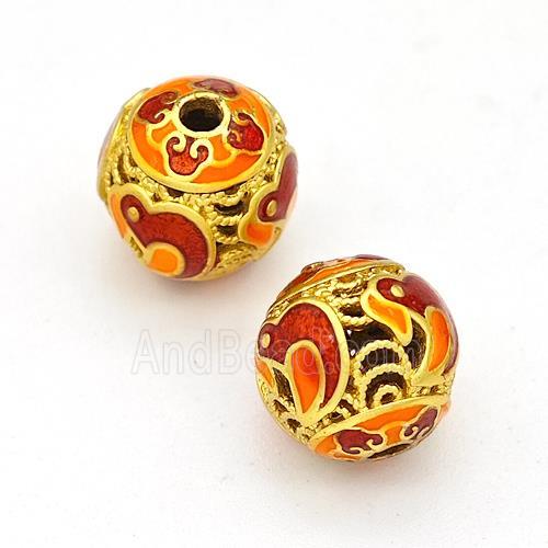 Copper Round Beads Multicolor Painted Hollow Gold Plated