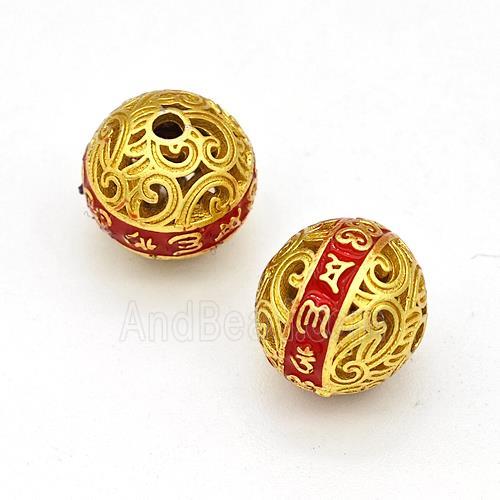 Copper Round Beads Red Painted Buddhist Hollow Gold Plated