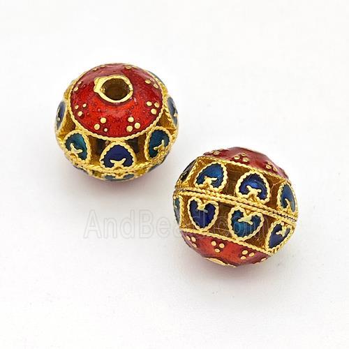 Copper Round Beads Multicolor Painted Hollow Gold Plated