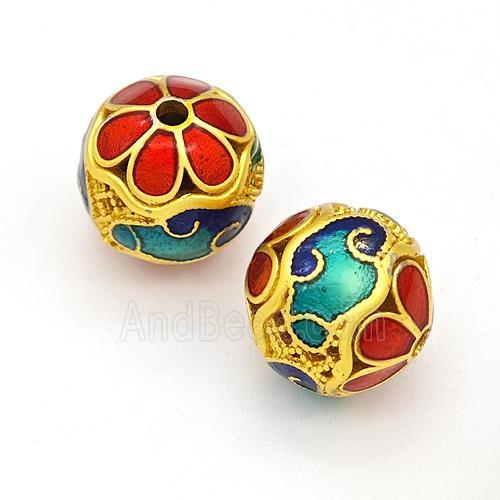 Copper Round Beads Multicolor Painted Hollow Gold Plated