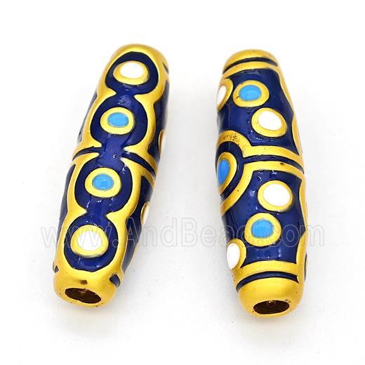 Copper Rice Beads Blue Painted Eye Large Hole Gold Plated