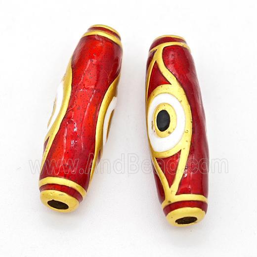 Copper Rice Beads Red Painted Eye Large Hole Gold Plated