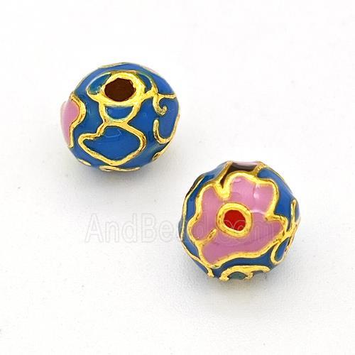 Copper Round Beads Multicolor Enamel Gold Plated