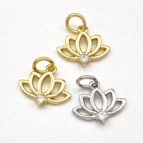Copper Lotus Pendant Pave Zirconia Flower Mixed